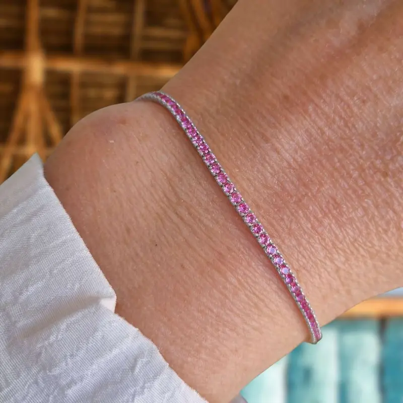 Zilveren Tennisarmband Met Fuchsia Roze Steentjes Grace- Vrouw