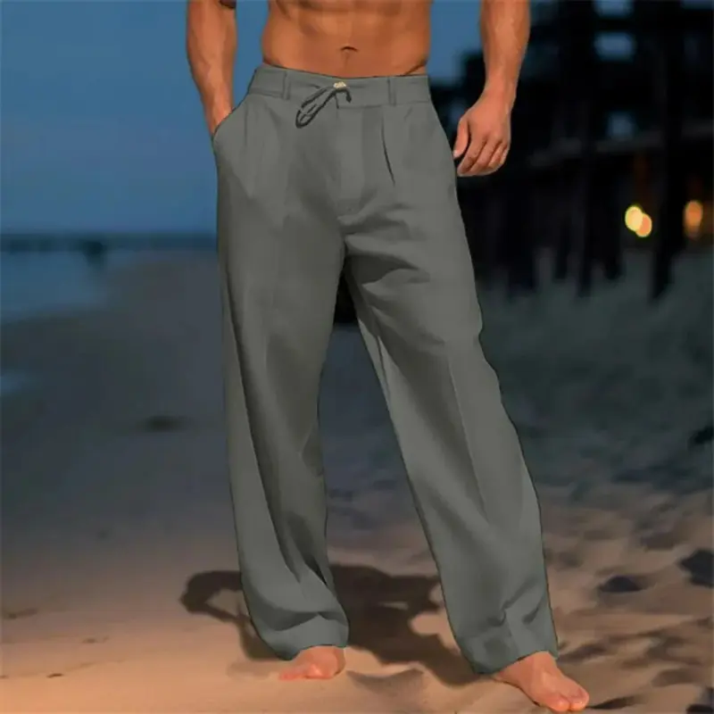Zomerpantalon van linnenmix – rechte pijp en koord in de taille