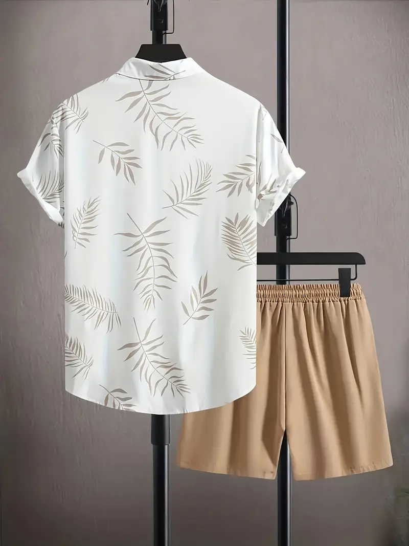 Zweiteiliges Sommer Set Herren Blattprint Shirt und Shorts - Kiano
