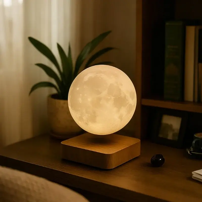 Zwevende maanlamp – magnetische levitatie en zachte sfeergloed